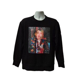 ULKIN Figure Inspired Art Kurt Cobain Black Sweatshirt Sz L